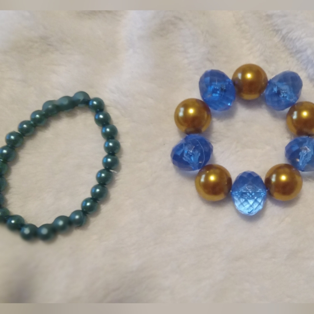 Blue and Gold Beaded Bracelet Set